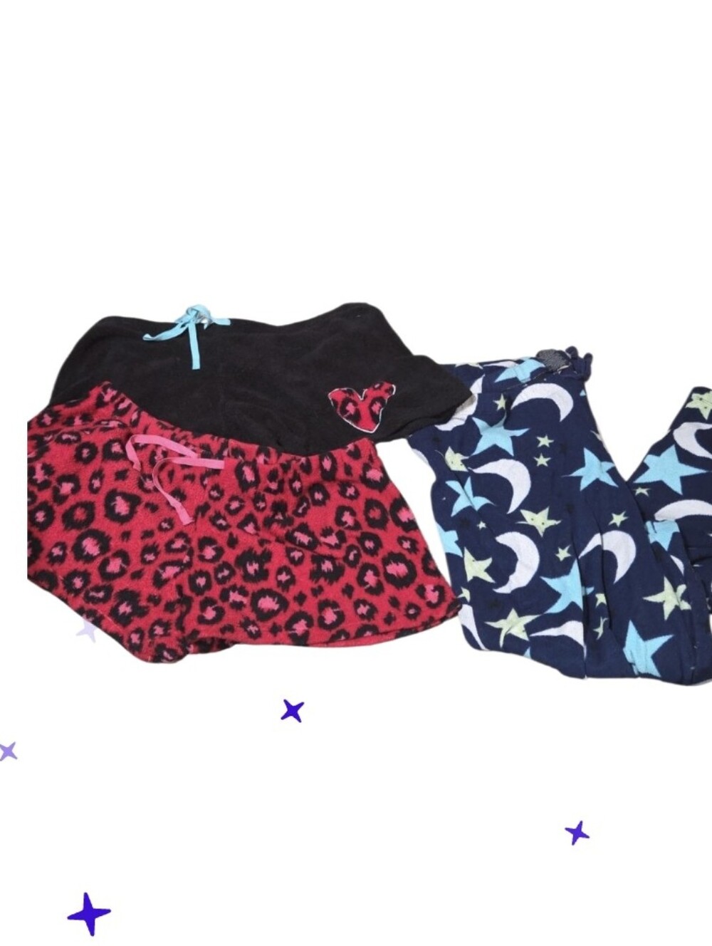 flirtitude Black Red Short Set Leopard & Navy Star Moon Pants Faded Glory Xl
